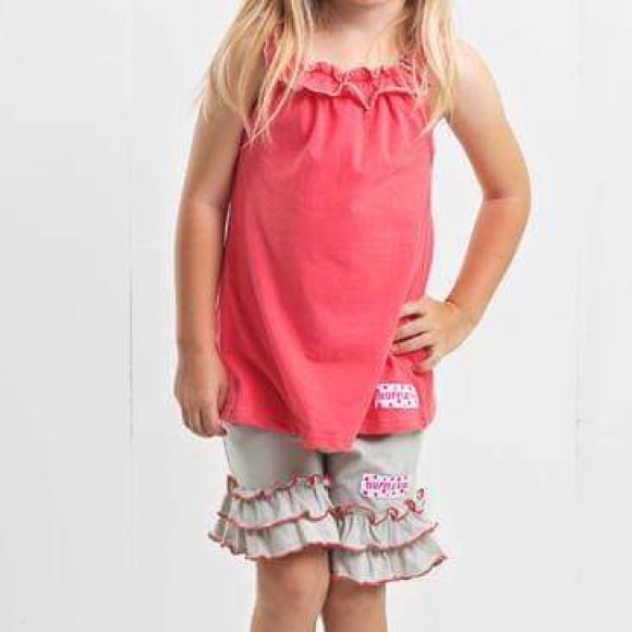 Ruffle Girl Pink & Silver Ruffle Neck Short Set - Picture 2 of 3